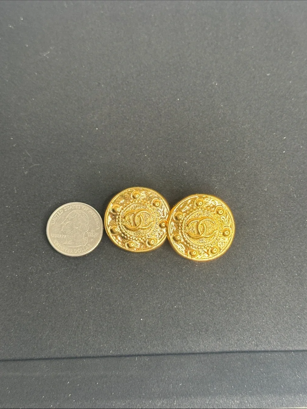 Vintage Chanel 1994 Baroque CC Logo Clip-On Earrings Gold Tone Ornate Medallion - Picture 3 of 10